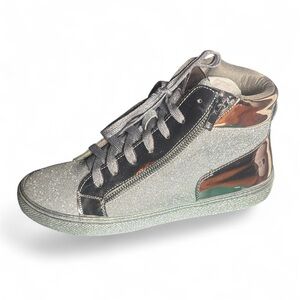 Lauren Lorraine “Skippy” Silver Metallic High-Top Sparkly Sneakers Size 8 NIB